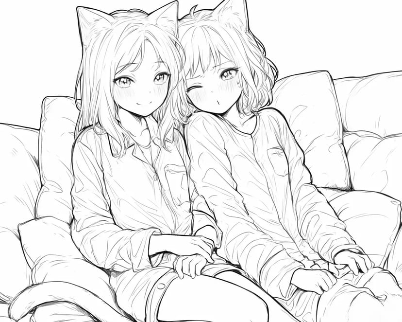 Temps de Détente des Filles aux Oreilles de Chat