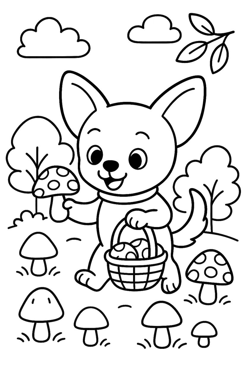Chiot Cherchant des Champignons