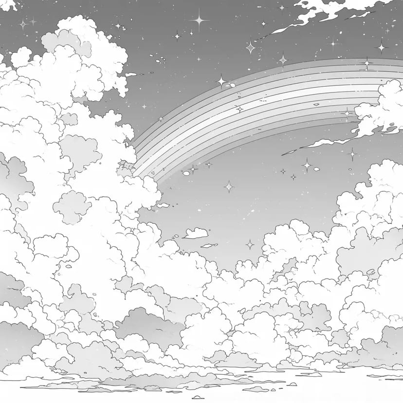 Langit dengan Pelangi dan Awan