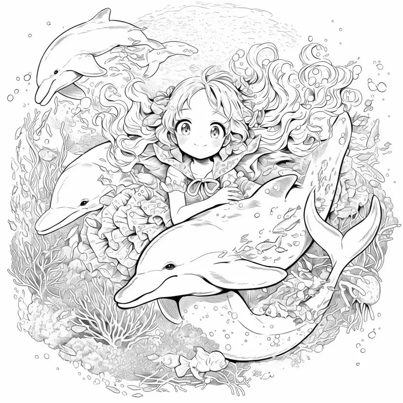 Sirène et Dauphins dans la Mer Magique
