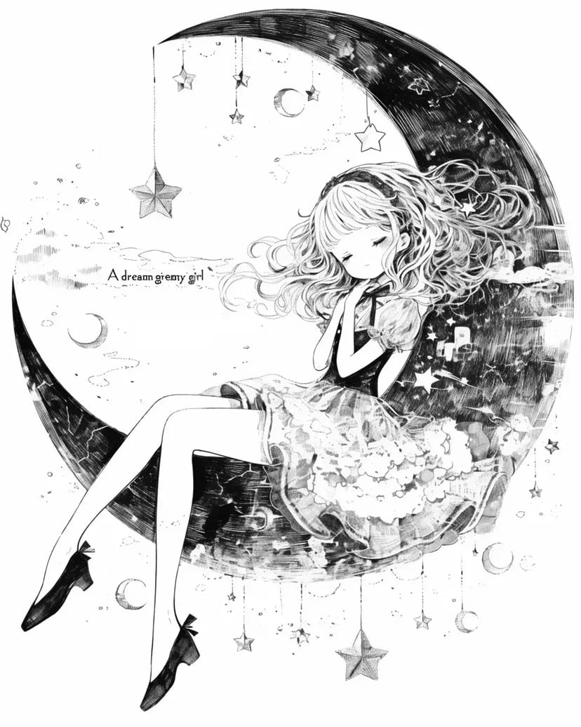 Niña Soñadora en la Luna