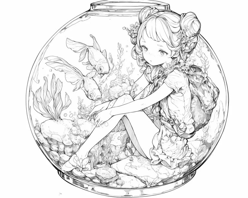 Fille dans l'Aquarium