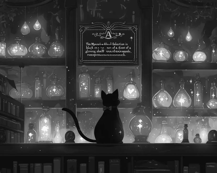 魔法黑猫与神秘药水架