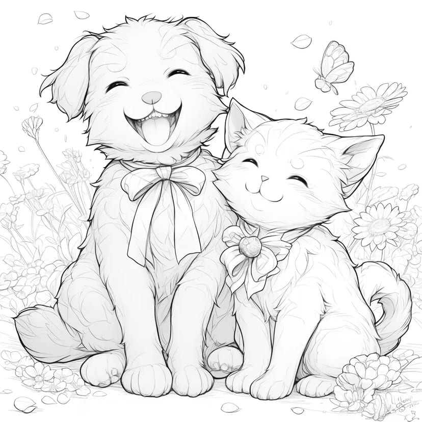 Chiot et Chaton Amicaux