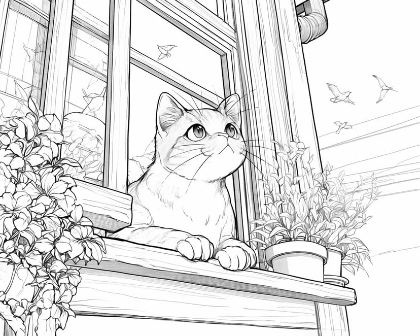 Chat sur le Rebord de Fenêtre