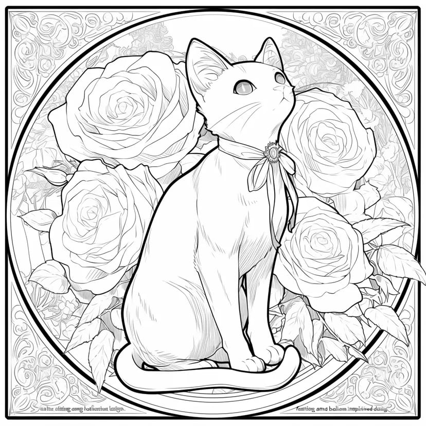 Chat Entouré de Roses