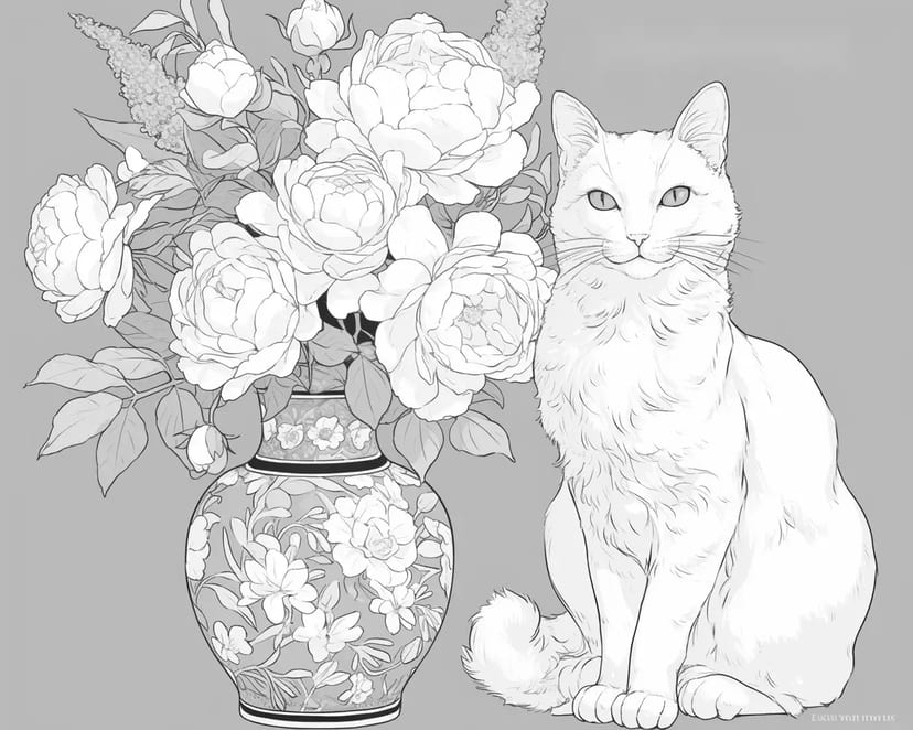 Elegant Russian Blue and Vase of Roses
