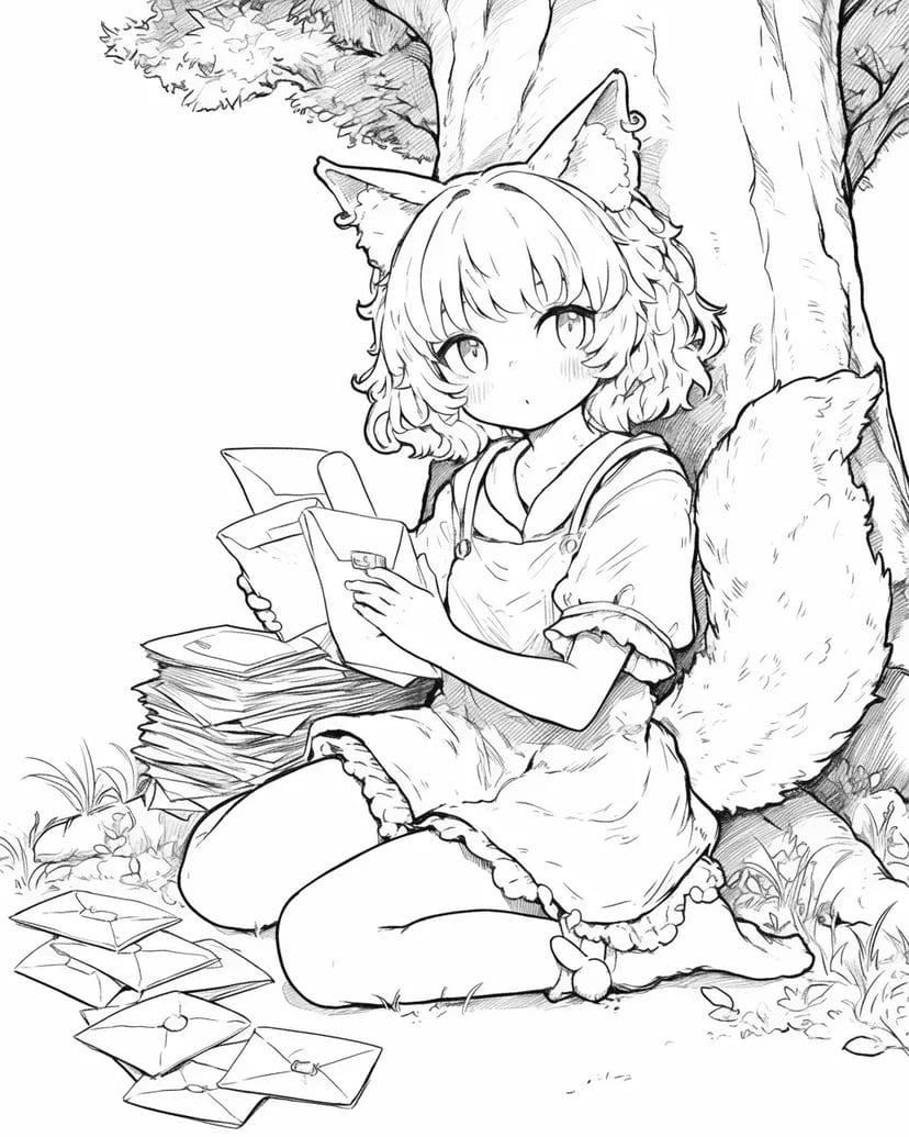Fille Renarde Lisant des Lettres