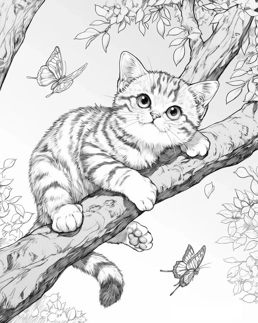 Chaton Mignon sur un Arbre