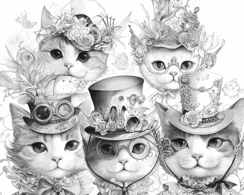 Kucing Elegan dengan Topi Fantasi