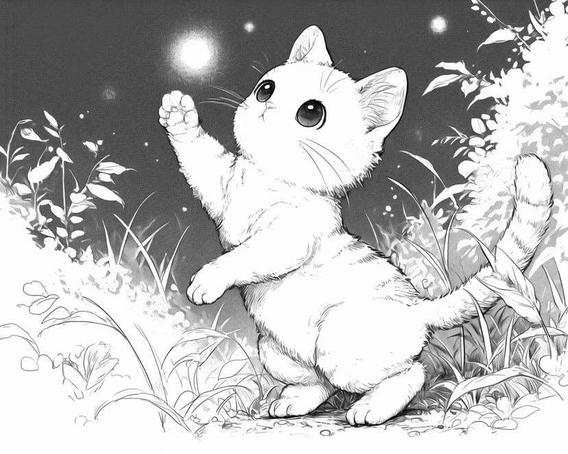 Chaton Chassant une Étoile