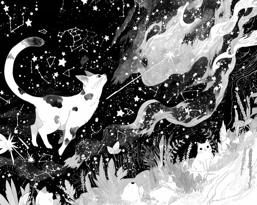 Chat Magique de la Nuit Étoilée