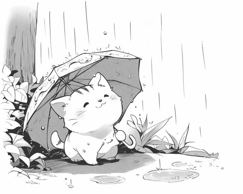Gatinho Abrigando-se da Chuva