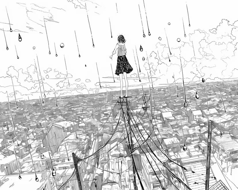 Girl Overlooking the Rainy City