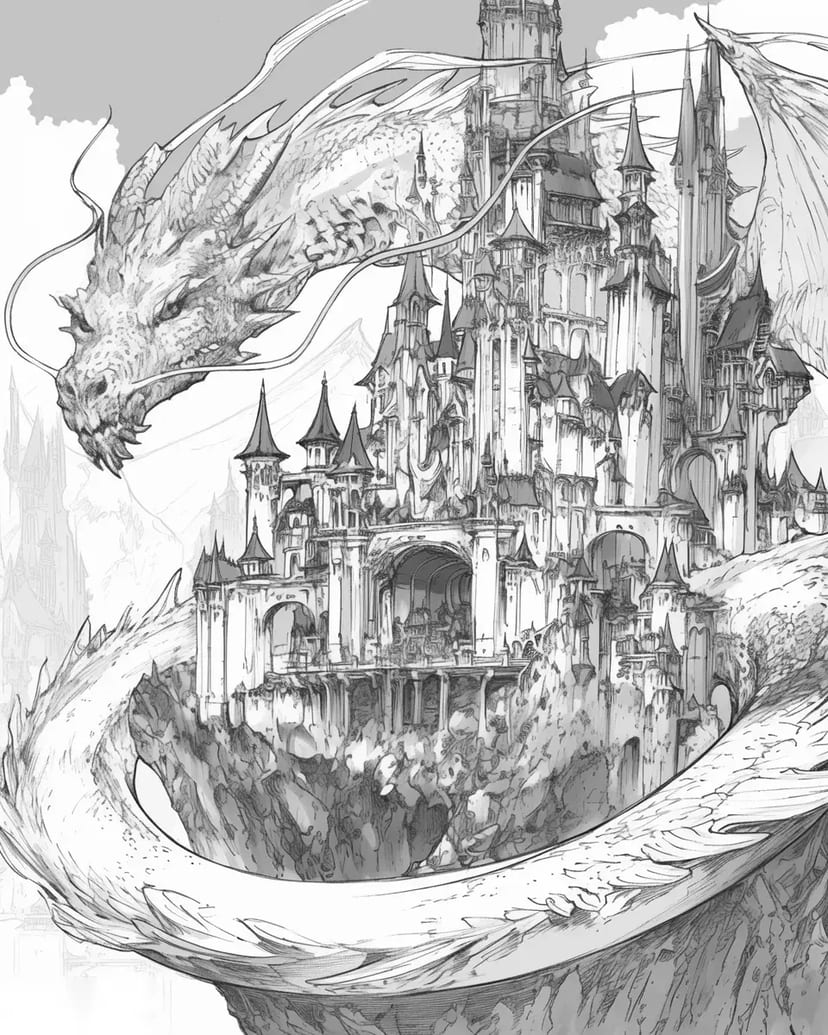 Dragón y Castillo Antiguo