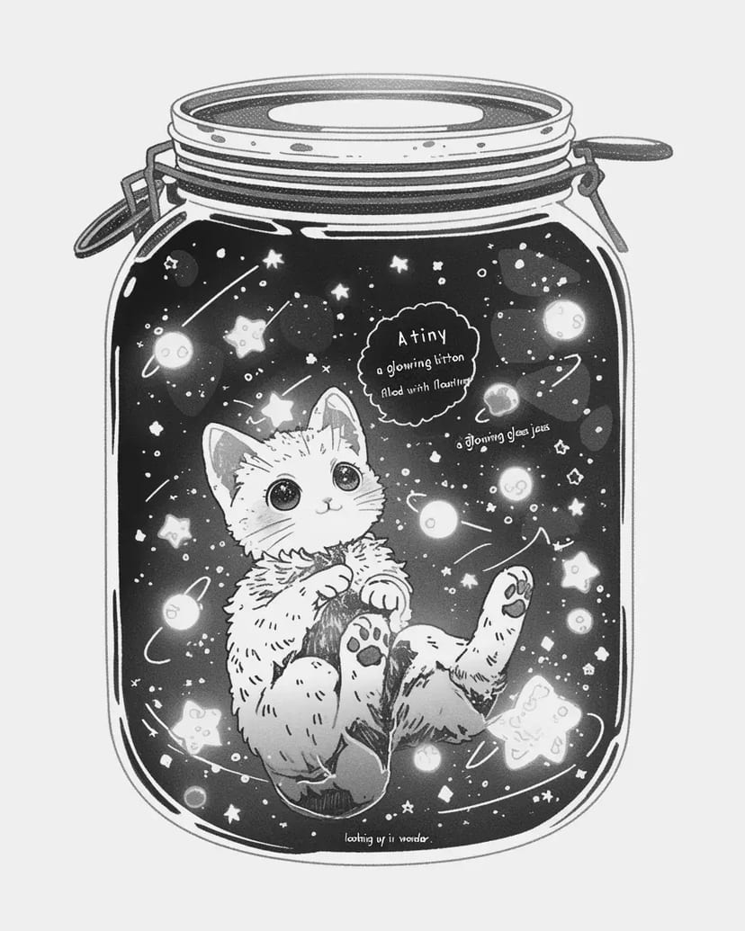 Petit Chat dans le Bocal Étoilé