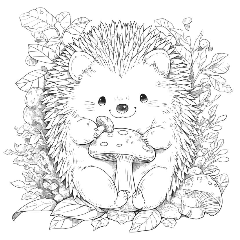Hérisson Mignon avec Champignon