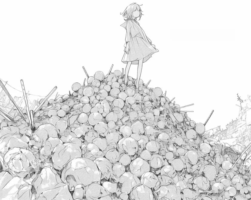 Fille sur une Montagne de Crânes