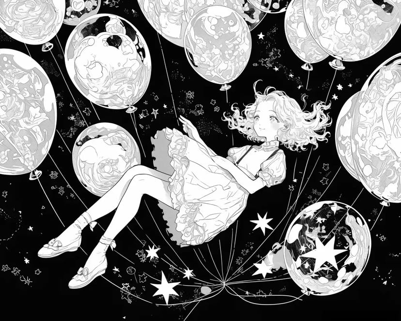 Fille Flottant parmi les Étoiles