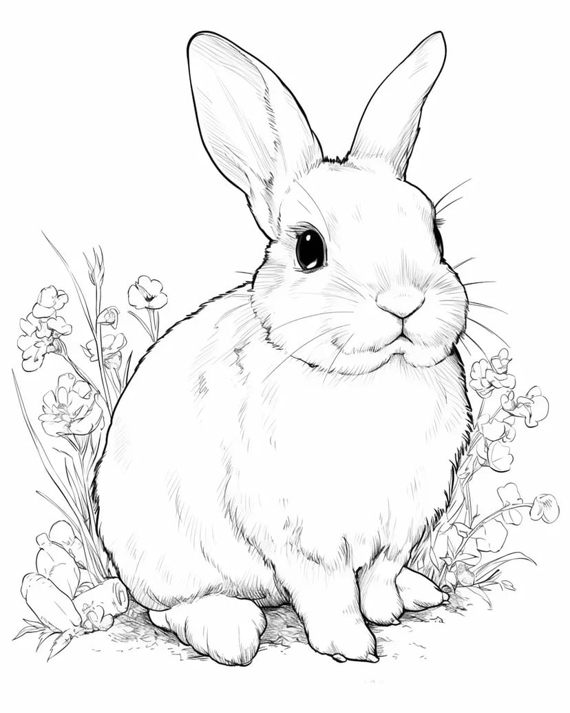 Lapin Moelleux dans un Champ de Fleurs