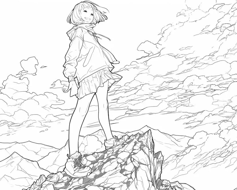 Girl Standing on a Mountain Peak