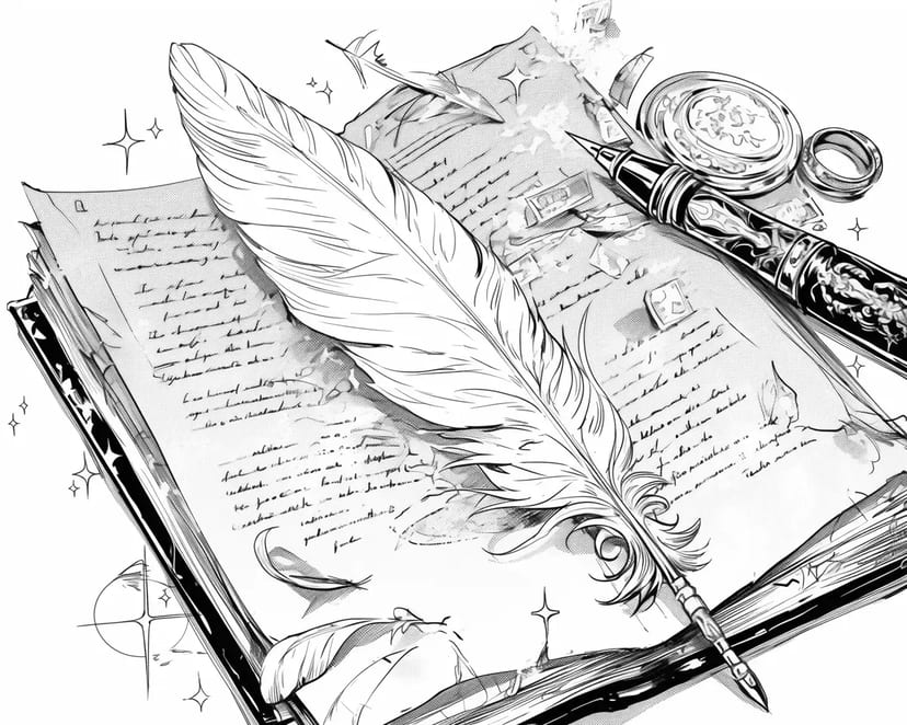 Magical Quill and Ancient Book