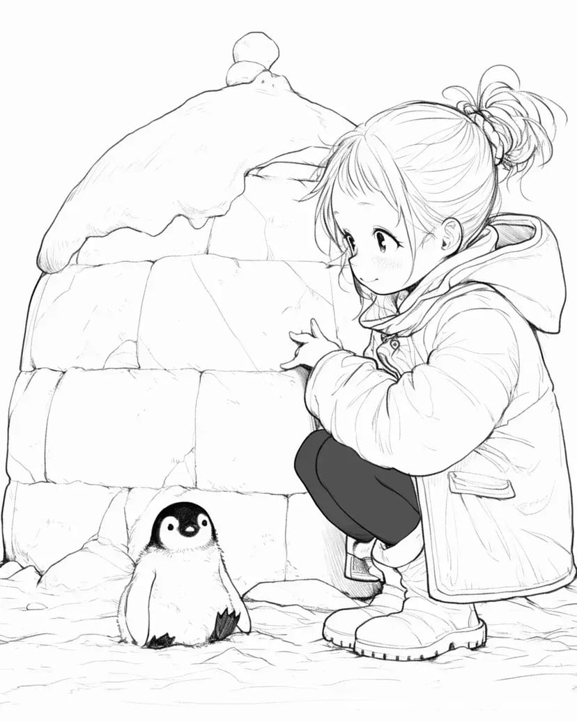 Fille et Bébé Pingouin