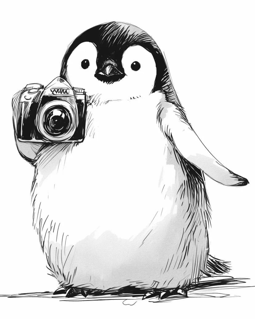 Pingouin avec un Appareil Photo