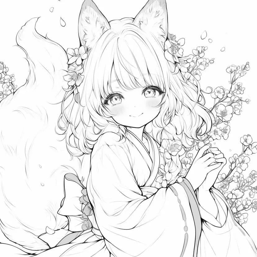Fille Renard Encerclée de Fleurs