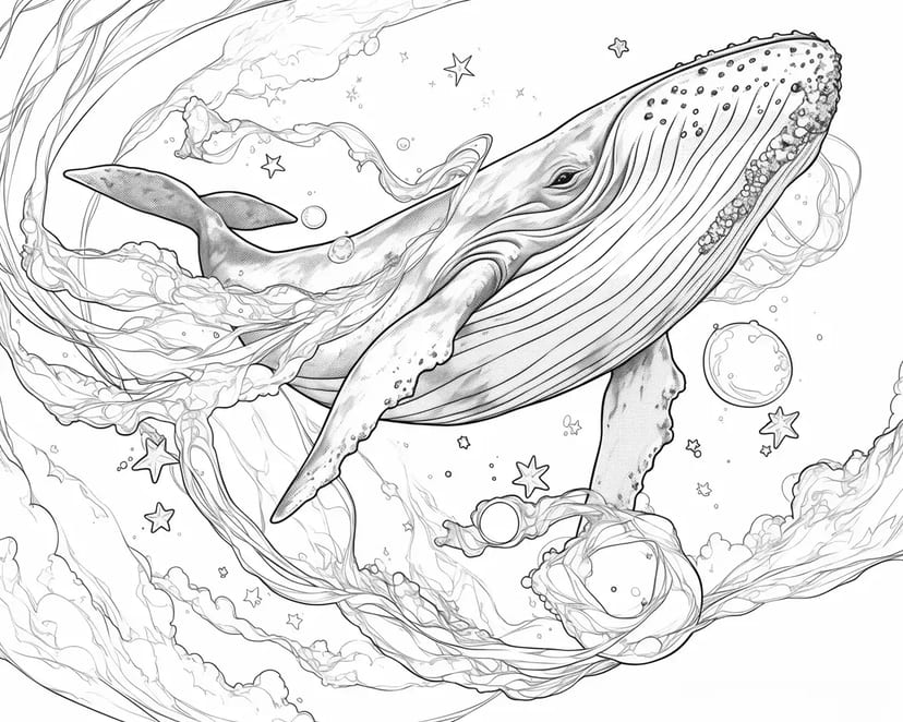 Baleine Magique Nageant à Travers les Étoiles
