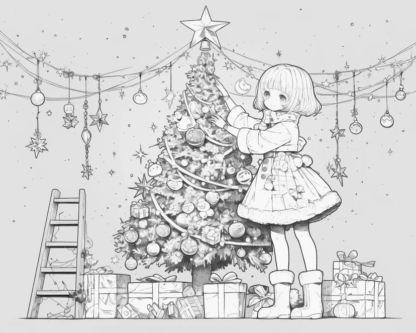 Menina Decorando a Árvore de Natal