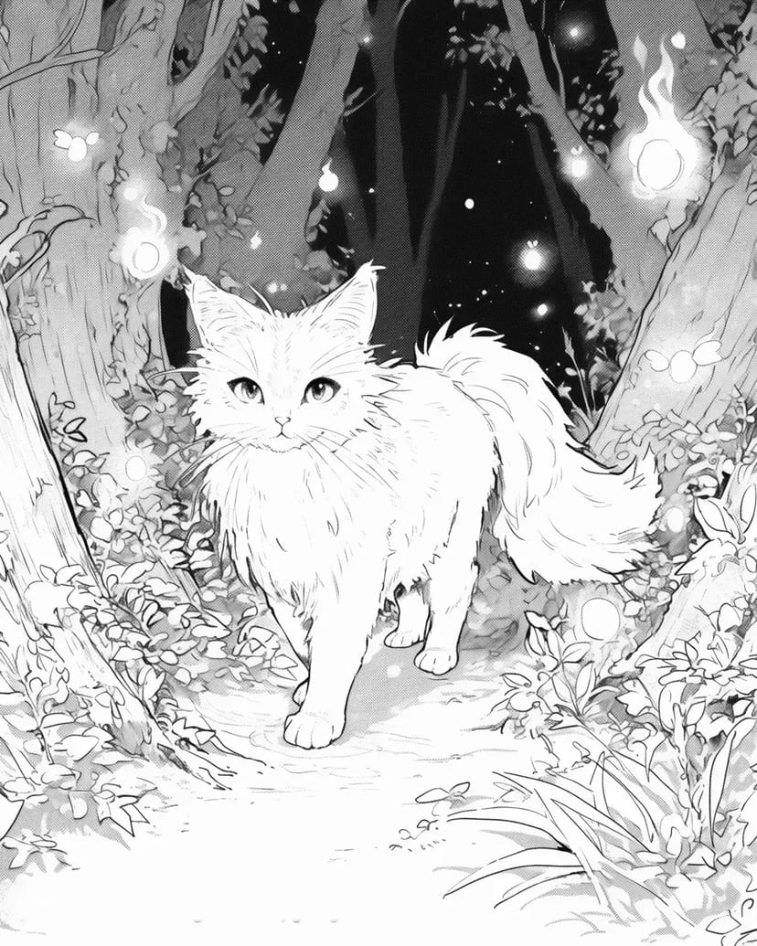 Gato Caminando en el Bosque Mágico