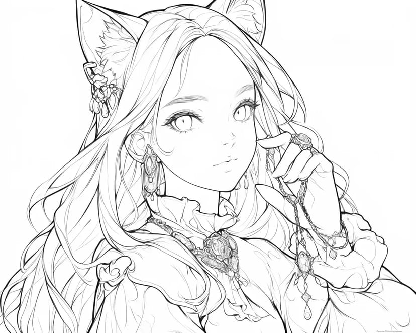 Chica con Orejas de Gato y Collar de Joyas