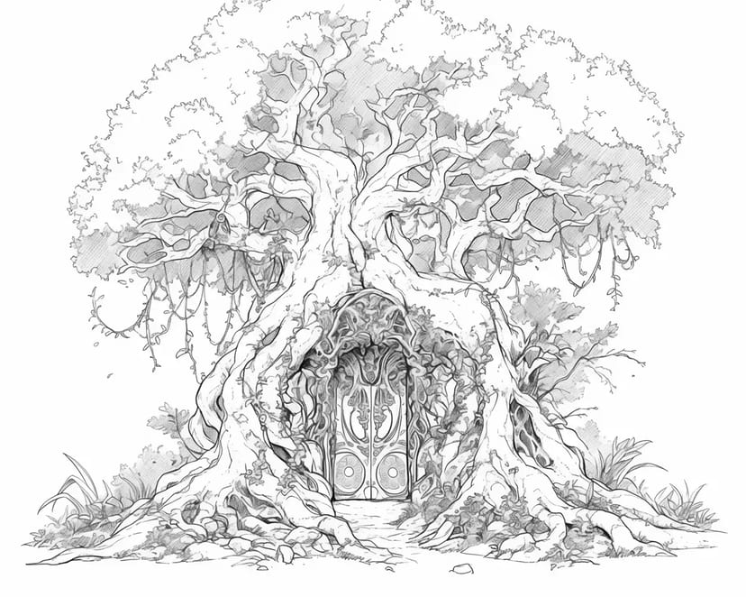 Árbol Místico con una Puerta Mágica