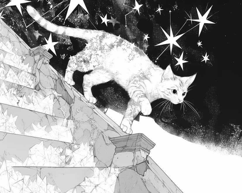 Gato Caminando en el Cielo Estrellado