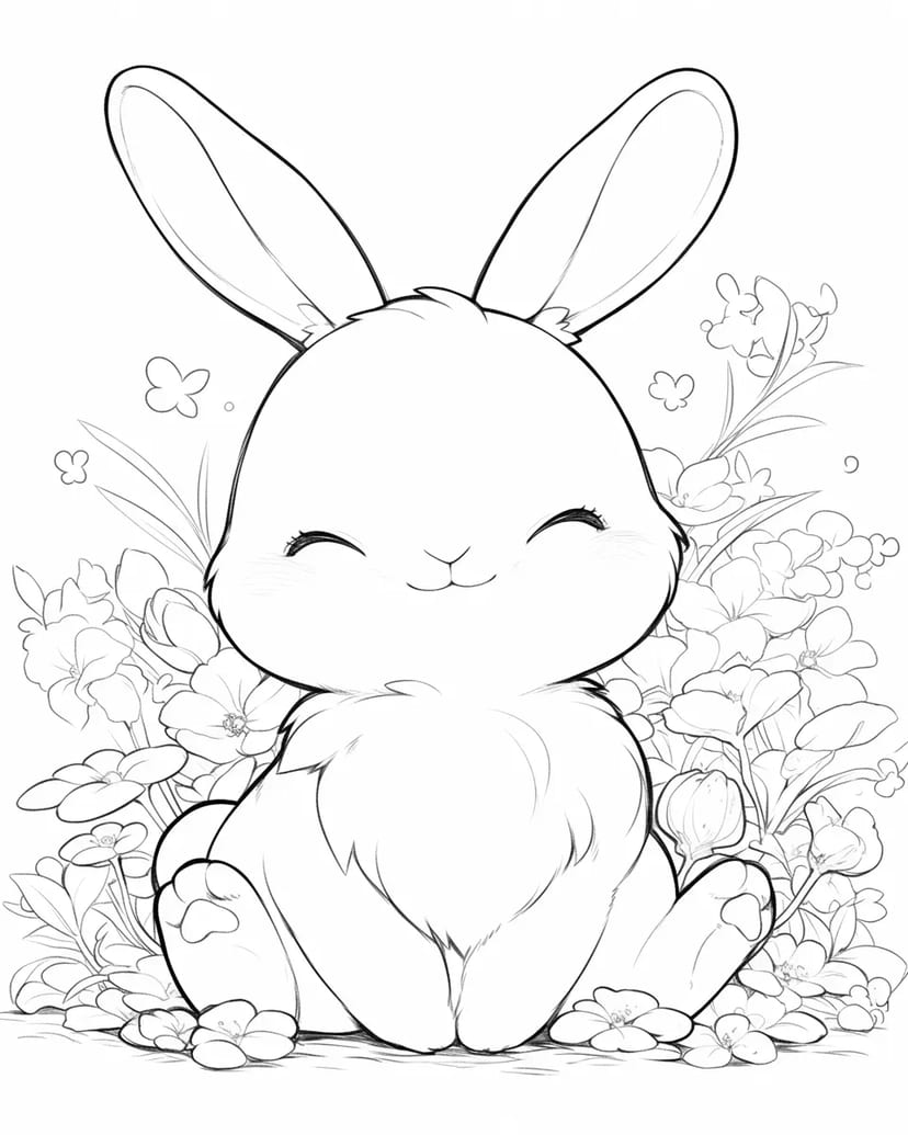 Lapin dans un Champ de Fleurs