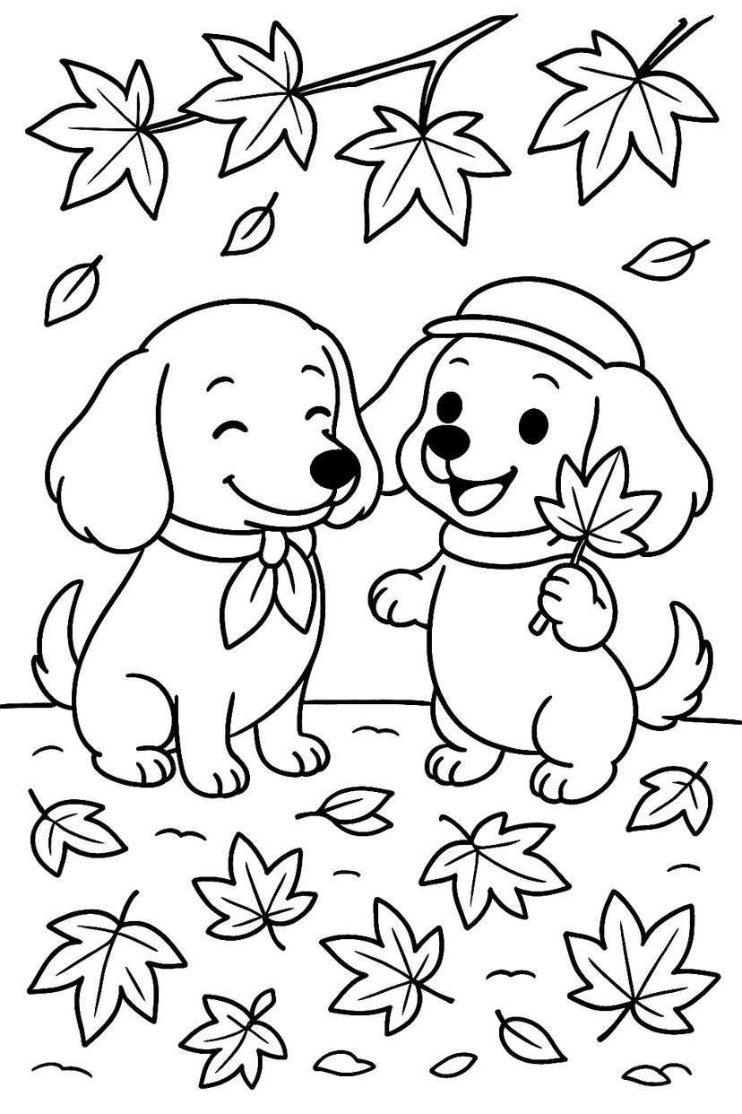 Chiots Profitant d'une Aventure d'Automne