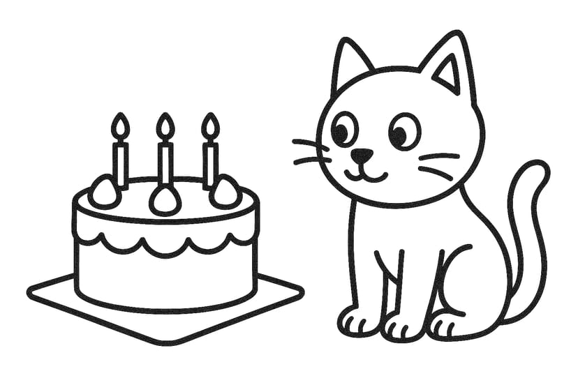 Gato y Pastel de Cumpleaños