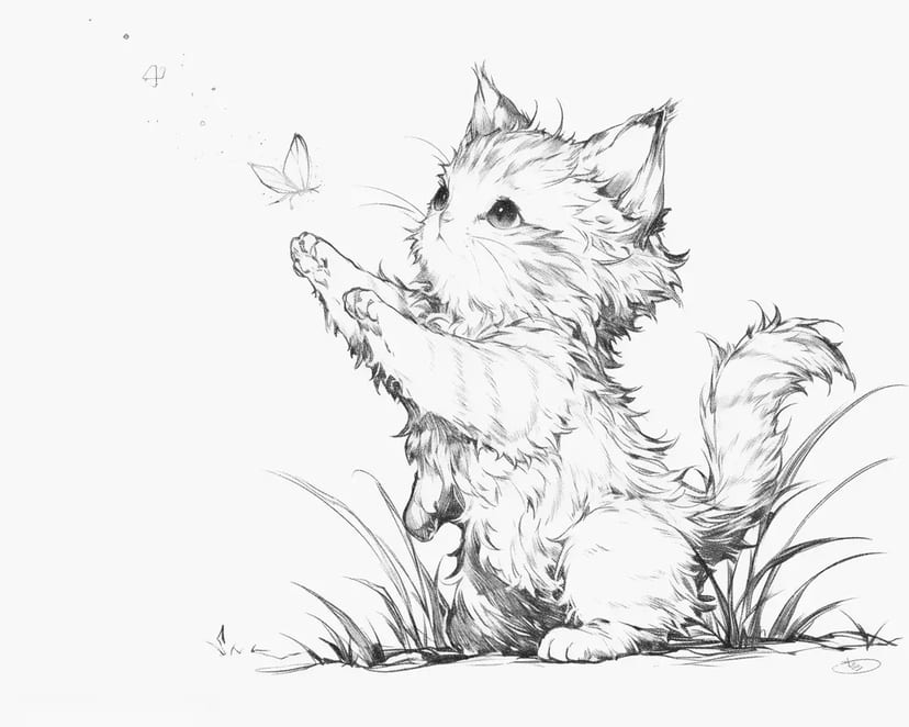Chaton Jouant avec un Papillon