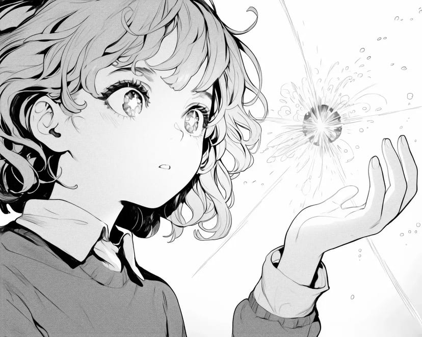 Fille Regardant un Pétale Magique