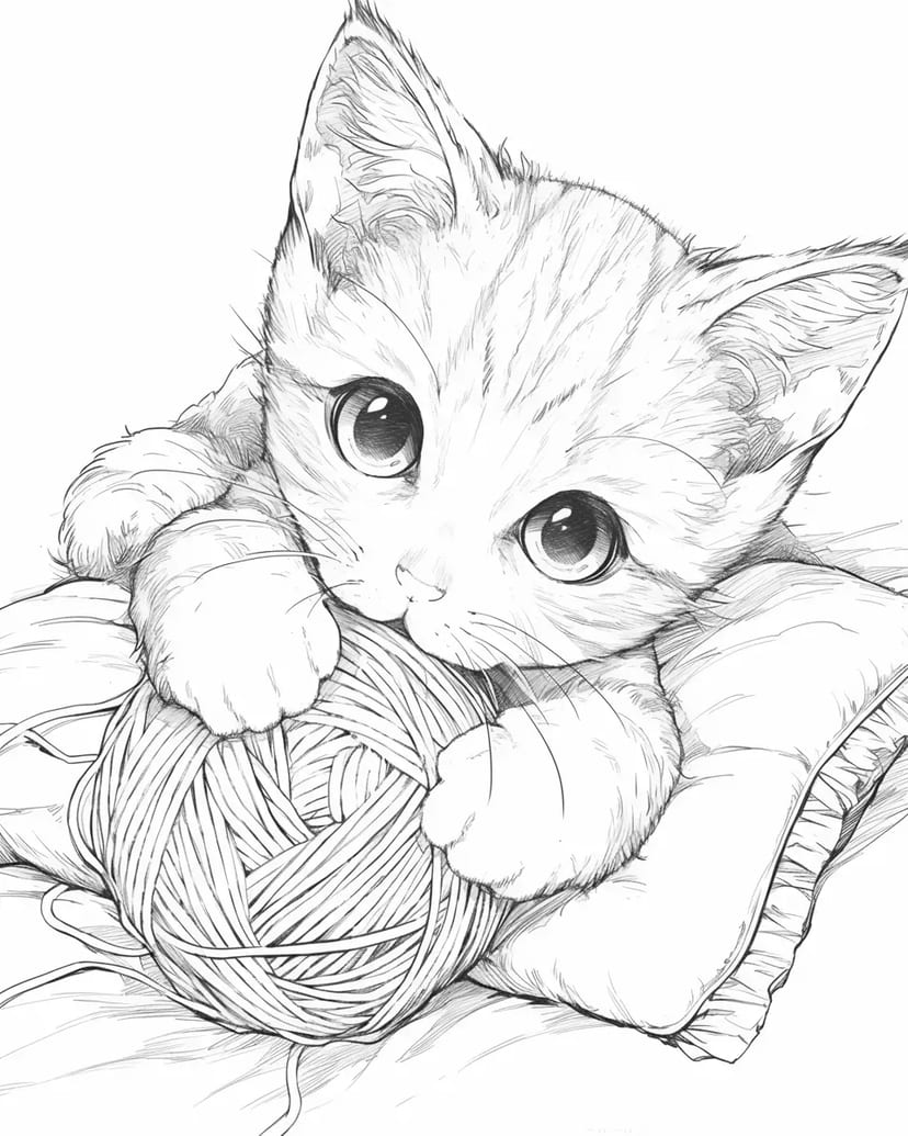Chaton Jouant avec de la Laine