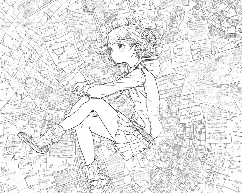Chica Volando Sobre una Ciudad Imaginaria