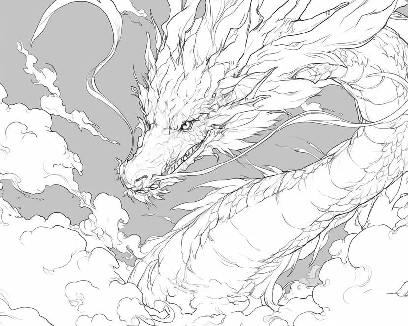 Dragón Volando entre las Nubes