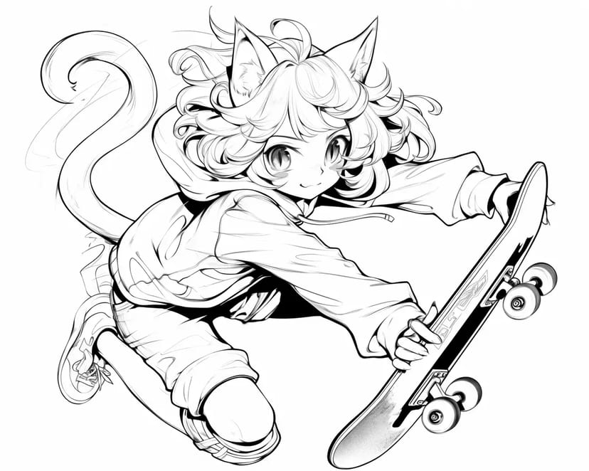 Menina com Orelhas de Gato no Skate