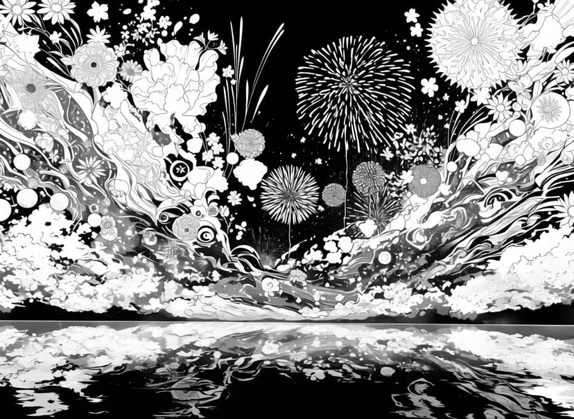 Fantasia de Fogos de Artifício e Flores