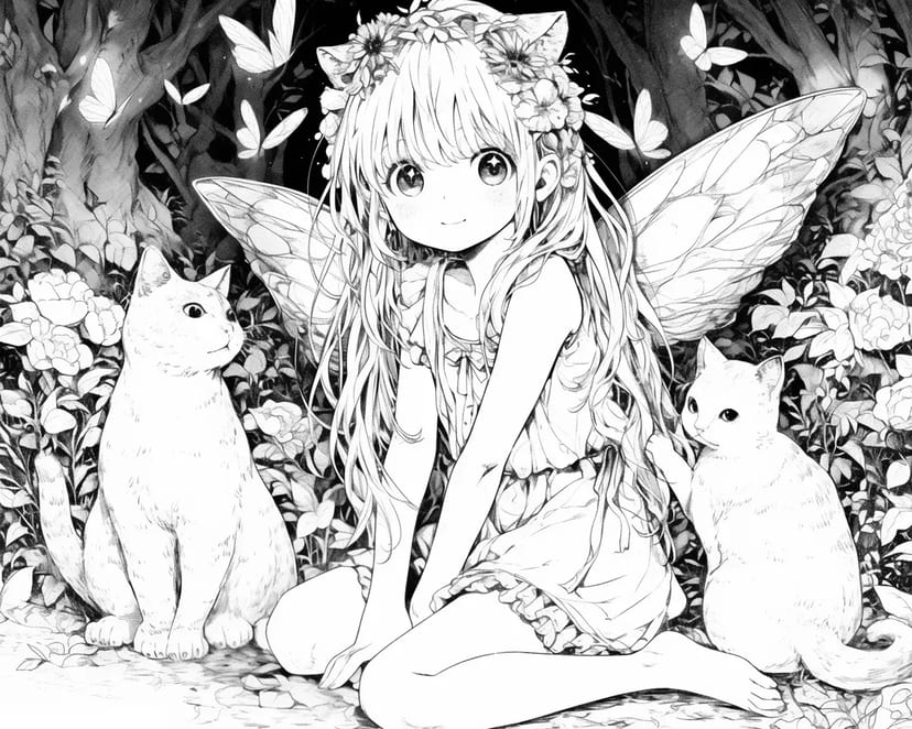 Hada y Gatos en el Bosque
