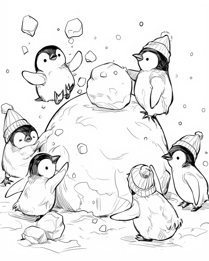 Penguins' Snow Play