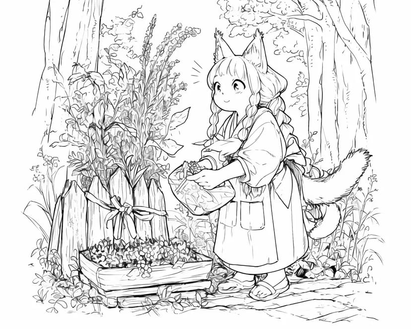 Fée de la Forêt et Champ de Fleurs