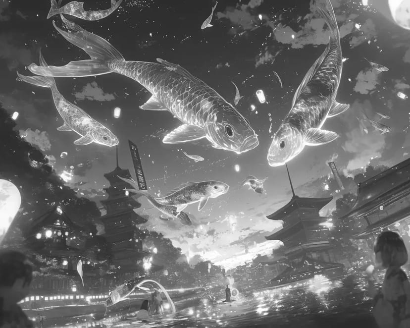 Cielo de Fantasía con Koi