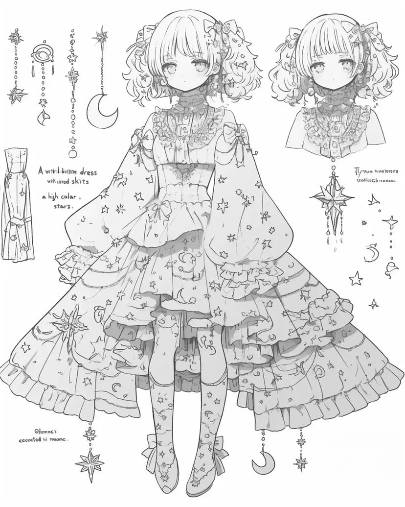 Sorcière en Robe d'Étoiles et de Lunes